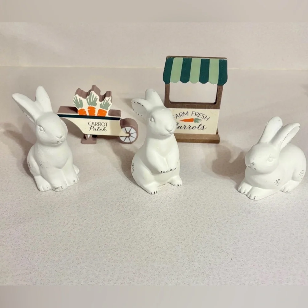 Target bullseye ceramic Easter Bunny figurine set